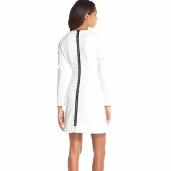 Maia Jacquard Mini Dress Size 4 White Long Sleeve 33122 - Picture 2 of 5